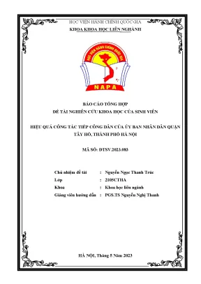Đề tài hiệu quả công tác tiếp công dân của ủy ban nhân dân quận tây hồ thành phố hà nội