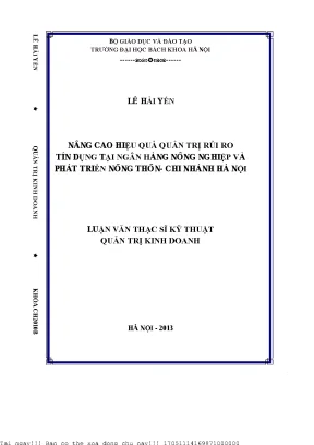 Nâng ao hiệu quả quản trị rủi ro tín dụng tại ngân hàng nông nghiệp và phát triển nông thôn chi nhánh hà nội