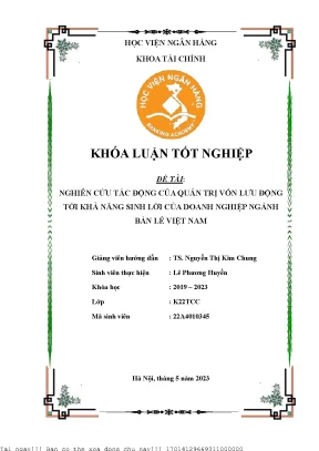 Ảnh hưởng của quản trị vốn lưu động đến khả năng sinh lời của doanh nghiệp ngành bán lẻ việt nam