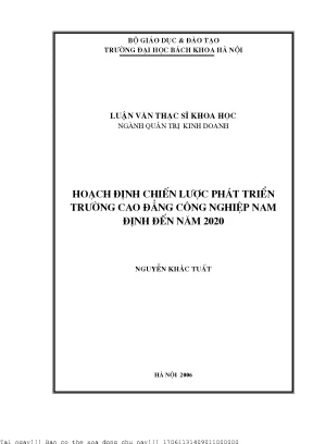 Hoạh định hiến lượ phát triển trường ao đẳng ông nghiệp nam định đến năm 2020