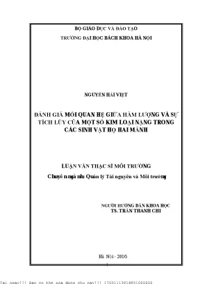 Đánh giá mối quan hệ giữa hàm lượng và sự tíh lũy của một số kim loại nặng trong các sinh vật họ hai mảnh