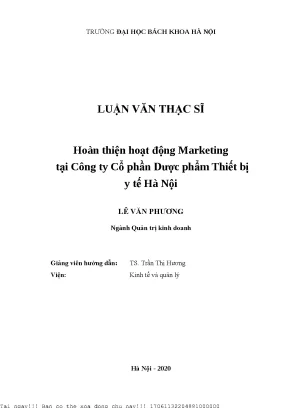 Hoàn thiện hoạt động marketing tại công ty ổ phần dượ phẩm thiết bị y tế hà nội