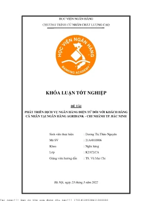 Phát triển dịch vụ ngân hàng điện tử đối với khách hàng cá nhân tại ngân hàng agribank chi nhánh tp bắc ninh