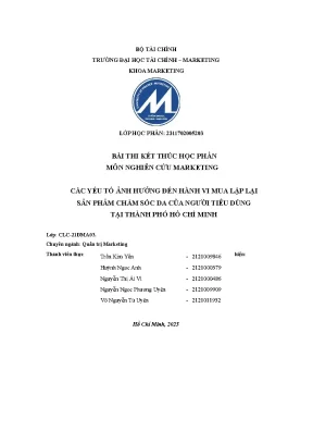 Các yếu tố ảnh hưởng đến hành vi mua lặp lạisản phẩm chăm sóc da của người tiêu dùngtại thành phố hồ chí minh