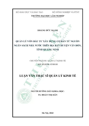 Quản lý vốn đầu tư xây dựng cơ bản từ nguồn ngân sách nhà nước trên địa bàn huyện vân đồn tỉnh quảng ninh