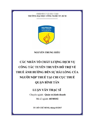 Luận văn thạc sĩ quản trị kinh doanh các nhân tố chất lượng dịch vụ công tác tuyên truyền hỗ trợ về thuế ảnh hưởng đến sự hài lòng của người nộp thuế tại chi cục thuế quận bình tân