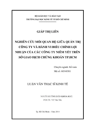 Nghiên cứu mối quan hệ giữa quản trị công ty và hành vi điều chỉnh lợi nhuận của các công ty niêm yết trên sở giao dịch chứng khoán tp hcm