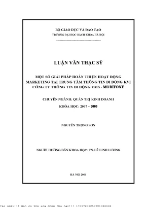Một số giải pháp hoàn thiện hoạt động marketing tại trung tâm thông tin di động kv1 công ty thông tin di động vms mobifone