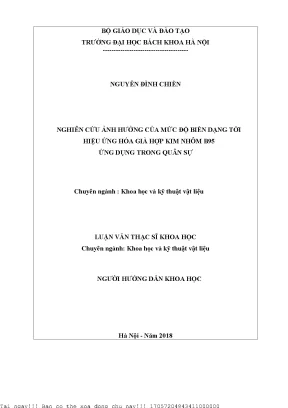 Nghiên ứu ảnh hưởng của mức độ biến dạng tới hiệu ứng hóa già hợp kim nhôm b95 ứng dụng trong quân sự