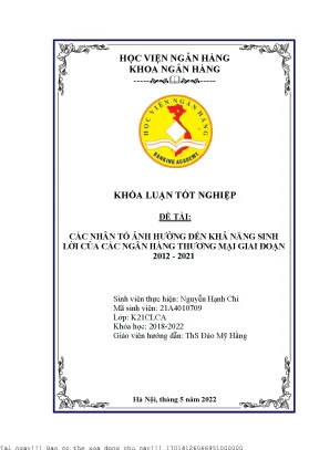 Các nhân tố ảnh hưởng đến khả năng sinh lời của ngân hàng thương mại tại việt nam giai đoạn 2012 2021