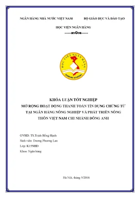 Mở rộng hoạt động thanh toán bằng tín dụng chứng từ tại ngân hàng nông nghiệp và phát triển nông thônviệt nam chi nhánh đông anh