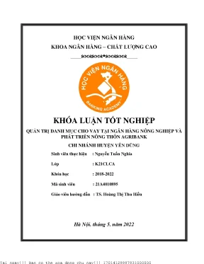 Quản trị danh mục cho vay tại ngân hàng nông nghiệp và phát triển nông thôn agribank chi nhánh huyện yên dũng