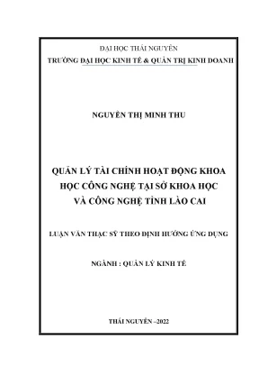 Quản lý tài chính hoạt động khoa học công nghệ tại sở khoa học và công nghệ tỉnh lào cai