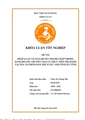 Pháp luật về giải quyết tranh chấp trong kinh doanh thương mại và thực tiễn thi hành tại tòa án nhân dân thị xã kỳ anh tỉnh hà tĩnh