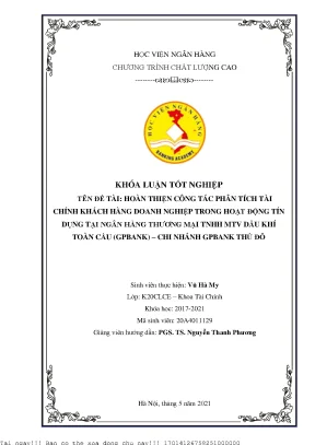 Hoàn thiện công tác phân tích tài chính khách hàng doanh nghiệp trong hoạt động tín dụng tại ngân hàng thương mại tnhh một thành viên dầu khí toàn cầu gpbank chi nhánh gpbank thủ đô