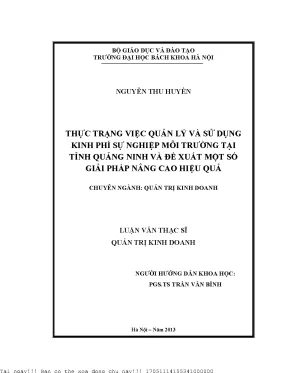 Thự trạng việc quản lý và sử dụng kinh phí sự nghiệp môi trường tại tỉnh quảng ninh và đề xuất một số giải pháp nâng cao hiệu quả