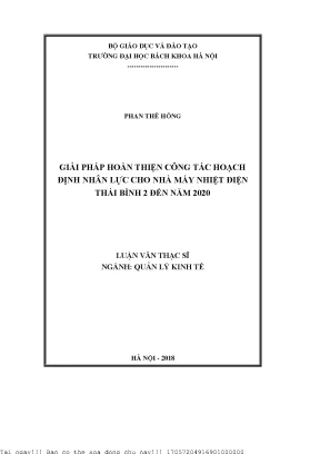 Giải pháp hoàn thiện ông tác hoạch định nhân lực cho nhà máy nhiệt điện thái bình 2 đến năm 2020