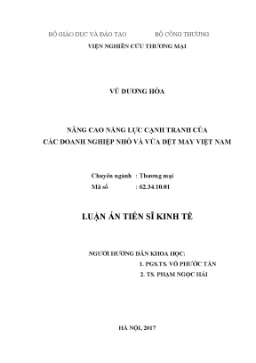 Luận án tiến sĩ kinh tế nâng cao năng lực cạnh tranh của các doanh nghiệp nhỏ và vừa dệt may việt nam