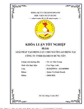 Giải pháp tạo động lực cho người lao động tại công ty tnhh hameco hưng yên