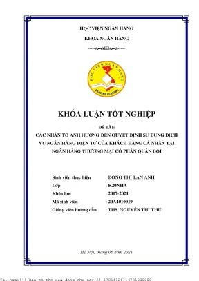 Các nhân tố ảnh hưởng đến quyết định sử dụng dịch vụ ngân hàng điện tử của khách hàng cá nhân tại ngân hàng tmcp quân đội