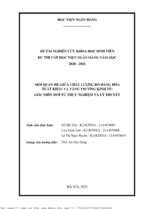 Mối quan hệ giữa chất lượng rổ hàng hóa xuất khẩu và tăng trưởng kinh tế góc nhìn mới từ thực nghiệm và lý thuyết