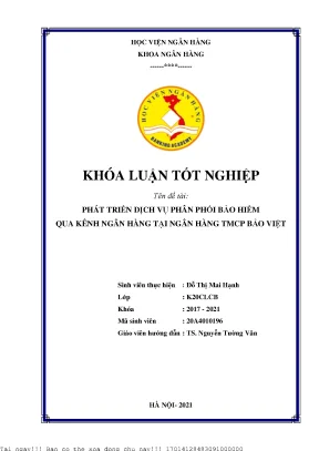 Phát triển dịch vụ phân phối bảo hiểm qua kênh ngân hàng tại ngân hàng tmcp bảo việt