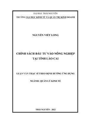 Chính sách đầu tư vào nông nghiệp tại tỉnh lào cai