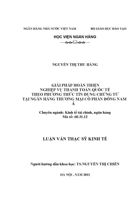 Giải pháp hoàn thiện nghiệp vụ thanh toán quốc tế theo phương thức tín dụng chứng từ tại ngân hàng thương mại cổ phần đông nam á