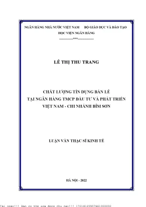 Chất lượng tín dụng bán lẻ tại ngân hàng thương mại cổ phần đầu từ và phát triển việt nam chi nhánh bỉm sơn