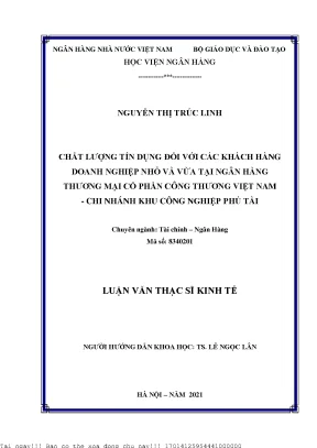 Chất lượng tín dụng đối với các khách hàng doanh nghiệp nhỏ và vừa tại ngân hàng tmcp công thương việt nam chi nhánh khu công nghiệp phú tài