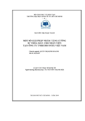 Luận văn thạc sĩ một số giải pháp nhằm tăng cường sự thỏa mãn cho nhân viên tại công ty tnhh decotex việt nam