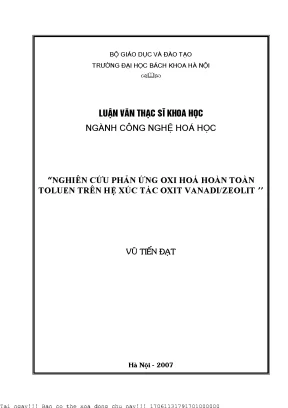 Nghiên ứu phản ứng oxi hoá hoàn toàn toluen trên hệ xú tá oxit vanadizeolit
