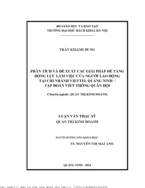 Phân tíh và đề xuất các giải pháp để tăng động lực làm việc của người lao động tại chi nhánh viettel quảng ninh tập đoàn viễn thông quân đội