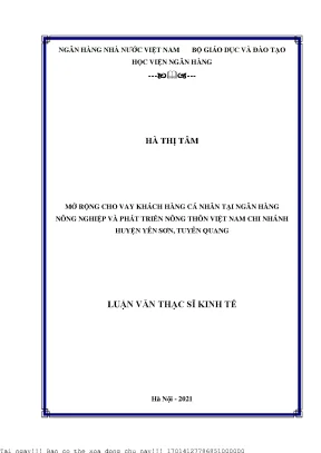 Mở rộng cho vay khách hàng cá nhân tại ngân hàng nông nghiệp và phát triển nông thôn việt nam chi nhánh huyện yên sơn tuyên quang