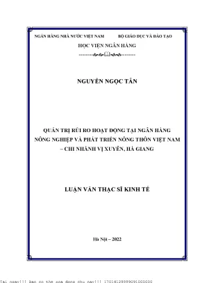 Quản trị rủi ro hoạt động tại ngân hàng nông nghiệp và phát triển nông thôn việt nam chi nhánh huyện vị xuyên hà giang