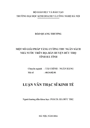Một số giải pháp tăng cường thu ngân sách nhà nước trên địa bàn huyện đức thọ tỉnh hà tĩnh