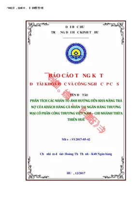 Luận văn thạc sĩ phân tích các nhân tố ảnh hưởng đến khả năng trả nợ của khcn tại ngân hàng thương mại cổ phần công thương chi nhánh thừa thiên huế