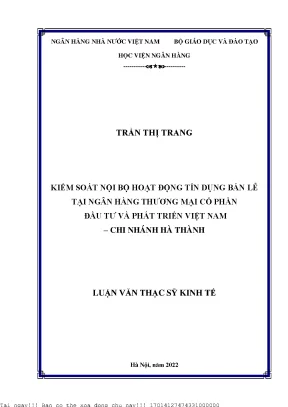 Kiểm soát nội bộ hoạt động tín dụng bán lẻ tại ngân hàng thương mại cổ phần đầu tư và phát triển việt nam chi nhánh hà thành