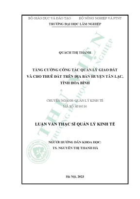 Tăng cường công tác quản lý giao đất và cho thuê đất trên địa bàn huyện tân lạc tỉnh hòa bình