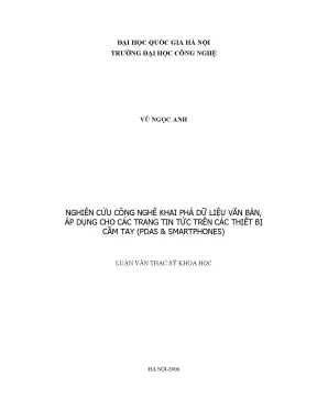Nghiên cứu công nghệ khai phá dữ liệu văn bản áp dụng cho các trang tin tức trên các thiết bị cầm tay pdas amp smartphones
