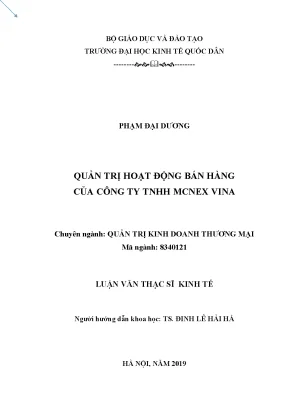 Quản trị hoạt động bán hàng của công ty tnhh mcnex vina
