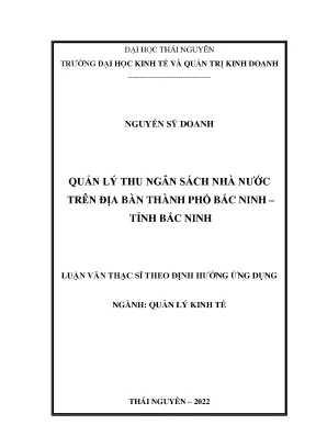 Quản lý thu ngân sách nhà nước trên địa bàn thành phố bắc ninh tỉnh bắc ninh