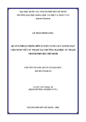 Quản lí hoạt động rèn luyện năng lực giảng dạy cho sinh viên sư phạm tại trường đại học sư phạm thành phố hồ chí minh