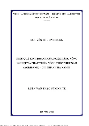 Hiệu quả kinh doanh của ngân hàng nông nghiệp và phát triển nông thôn việt nam agribank chi nhánh hà nam ii