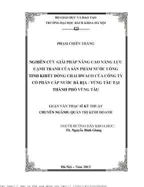 Nghiên ứu giải pháp nâng cao năng lực cạnh tranh của sản phẩm nước uống tinh khiết đóng chai bwaco của công ty cổ phần cấp nước bà rịa vũng tàu tại thành phố vũng tàu