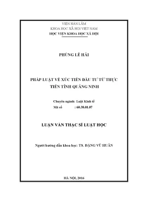 Luận văn thạc sĩ luật học pháp luật về xúc tiến đầu tư từ thực tiễn tỉnh quảng ninh