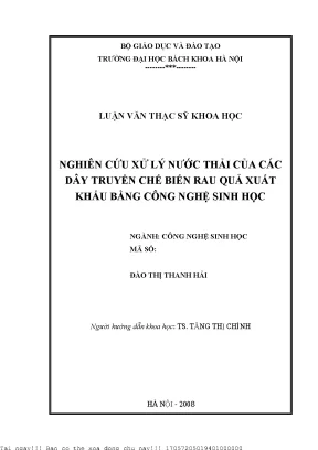 Nghiên ứu công nghệ xử lý nước thải của các dây chuyền chế biến rau quả xuất khẩu bằng công nghệ sinh học