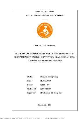 Trade finance under letter of credit transaction recommendations for joint stock commercial bank for foreign trade of vietnam
