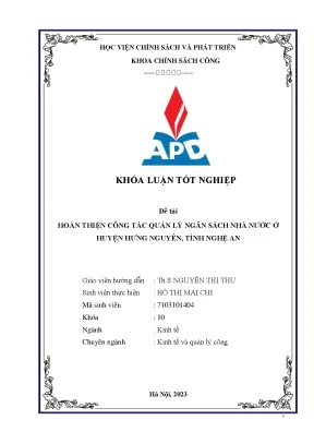 Hoàn thiện công tác quản lý ngân sách huyện hưng nguyên tỉnh nghệ an