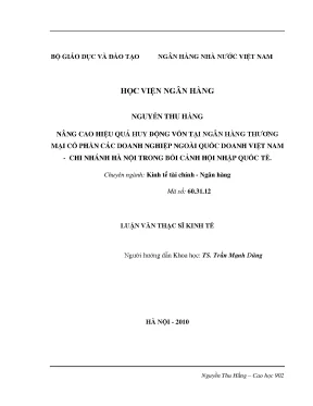 Nâng cao hiệu quả huy động vốn tại ngân hàng thương mại cổ phần các doanh nghiệp ngoài quốc doanh việt nam chi nhánh hà nội trong bối cảnh hội nhập quốc tế